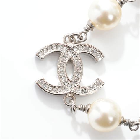 chanel crystal pearl cc pendant necklace silver|chanel pearl long strand necklaces.